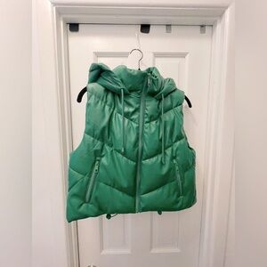 NWT Women’s Faux Leather Green Puffer Vest
